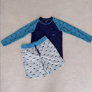 Hatley Blue Fish Swim trunks and Rashguard Set